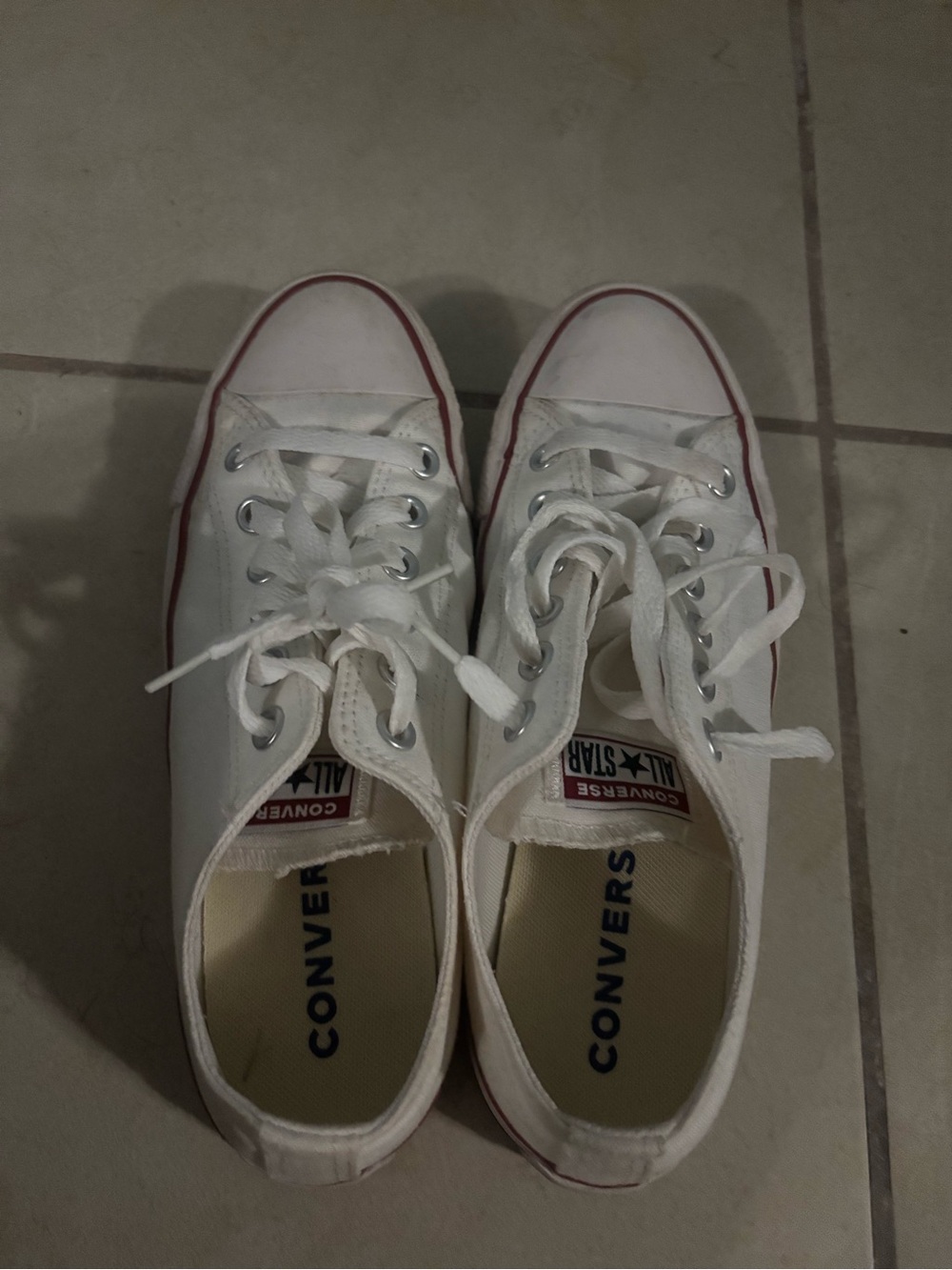 Converse White Low Top Sneakers with Red Trim